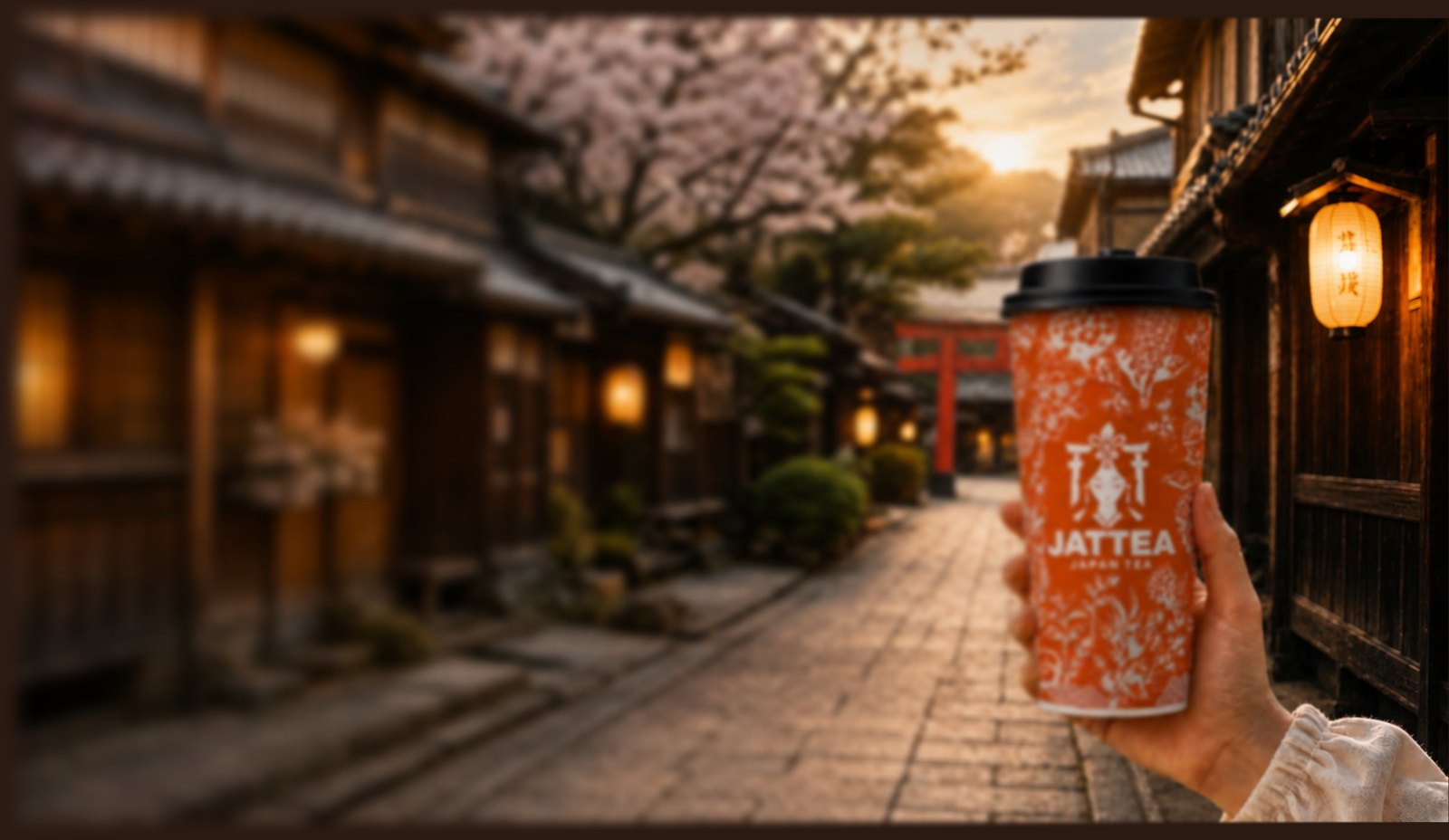 JATTEAのテイクアウトカップと日本の街並み